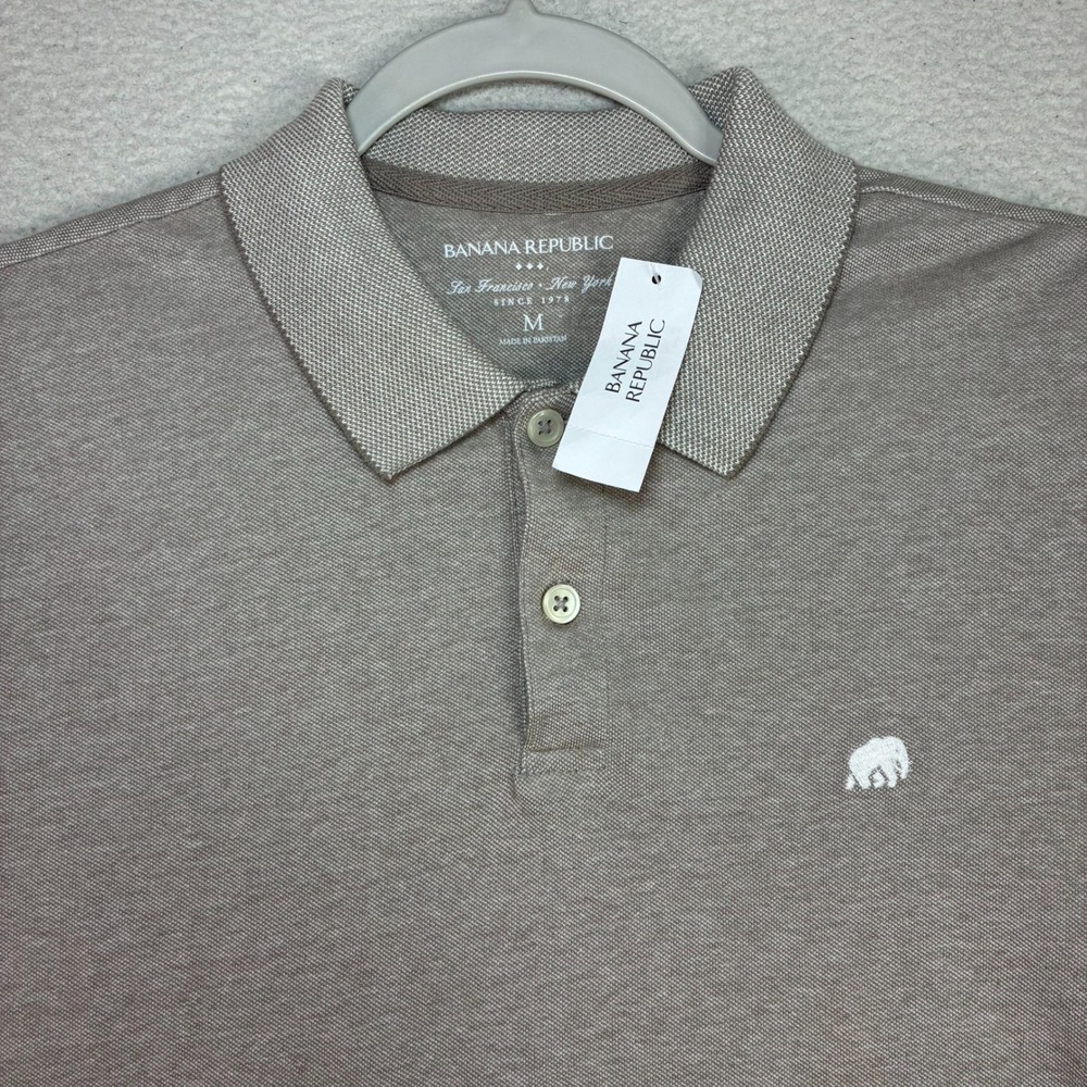 Banana Republic Polo Shirt Men M Tan Luxury Cotton Pique Golf Preppy Casual NWT